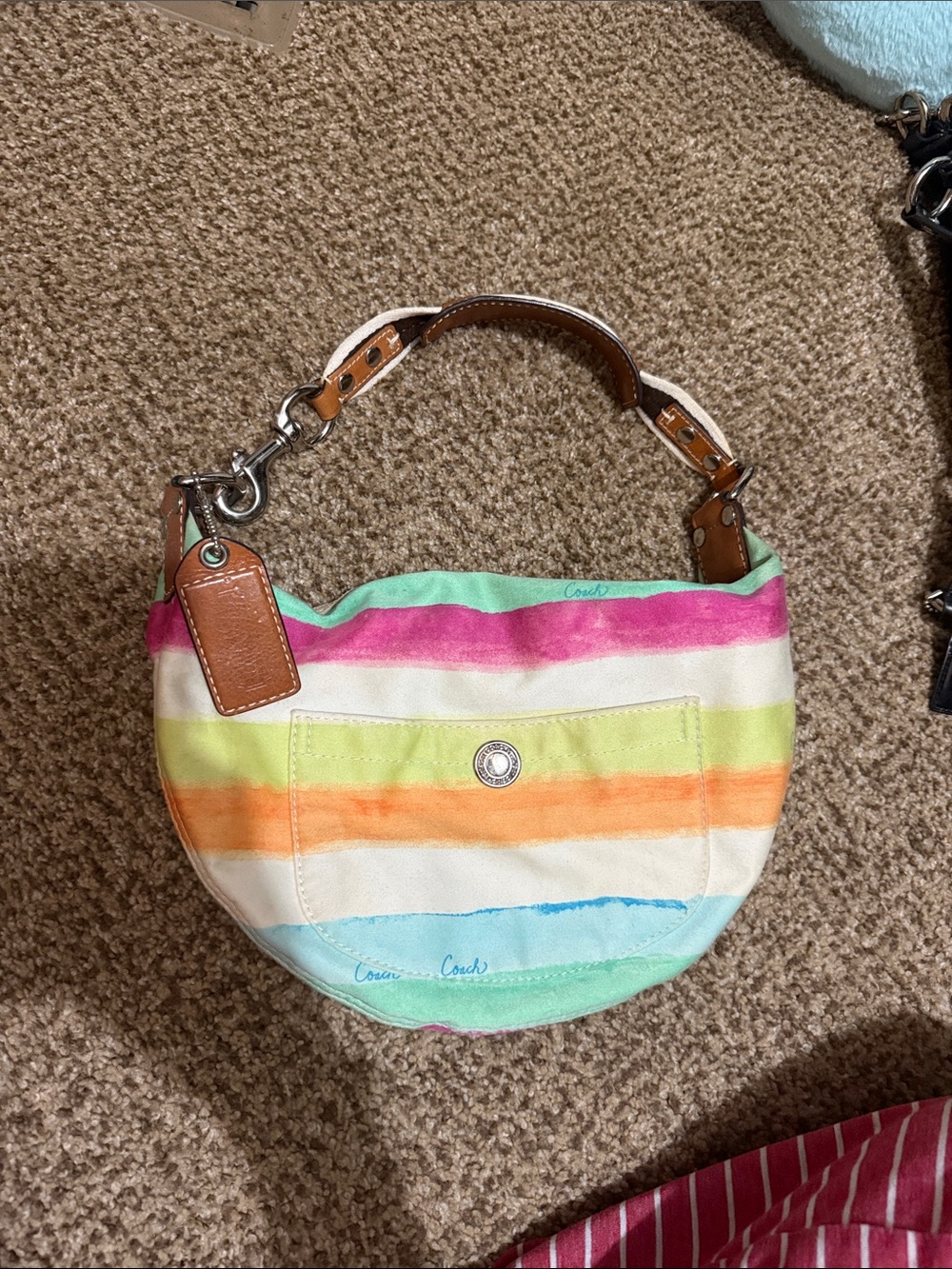 Coach watercolor Stripe Canvas Hobo Bag